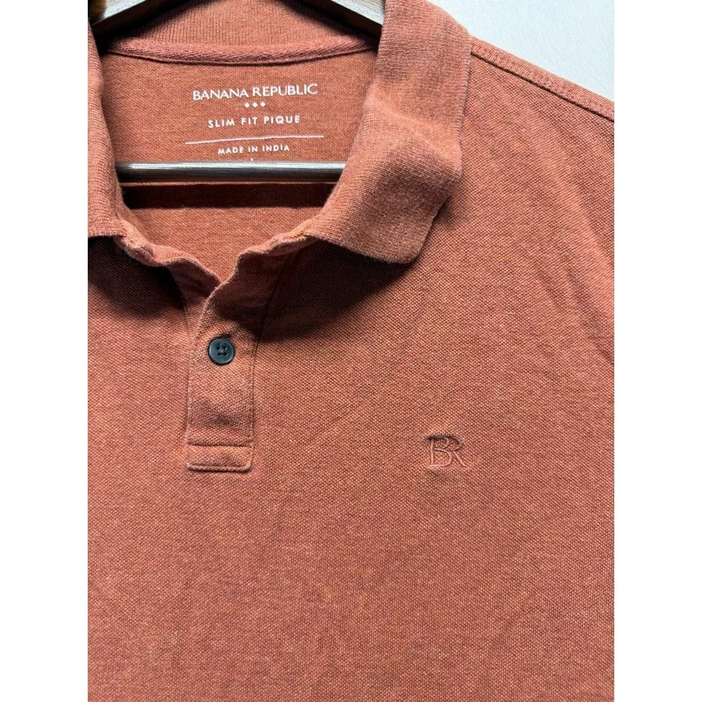 Banana Republic Slim Fit‎ Pique Polo Shirt Mens L Rust Orange Cotton Golf Tennis